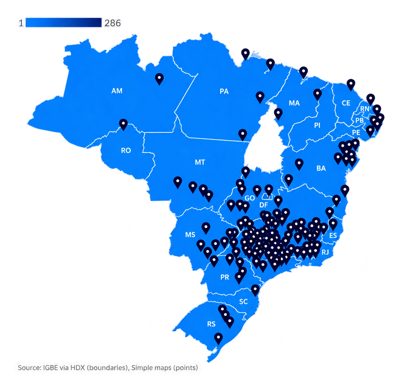 Mapa de clientes QBit no Brasil